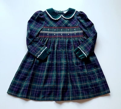 ~Vintage~ BT Vestido de terciopelo a cuadros para niñas 6X Otoño Vacaciones Navidad 90s Foto 1 de 4