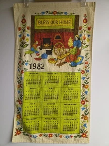 Vintage 1982 Leinen Geschirrtuch Kalender "SEGNE UNSER ZUHAUSE" 16"X28" - Bild 1 von 7
