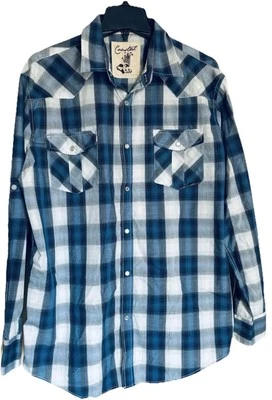 Coastal Mens Pearl Snap XL Blue White Plaid Long Sleeve Western Designed in CA - Image 1 of 4