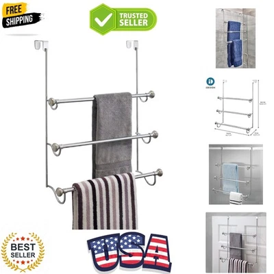 Трехполосная стойка для полотенец через дверь - стильная и функциональная матовая никелевая отделка - Изображение 1 из 4