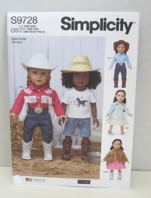 Simplicity 9728 Cowgirl & Western Clothes For 18" Doll Pattern Uncut - Image 1 of 2
