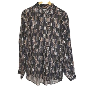 Vintage Murano Rayon Shirt XL 90s Geometric Abstract Long Sleeve Button Front - Picture 1 of 8