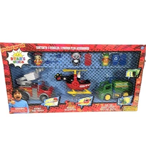 Ryan's World 3 pack 6" Vehicle Set - Fire Truck Helicopter Recycle Truck - Picture 1 of 8