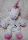soft toy unicorn with hand knitted dress and hat, 17" tall horn to toe