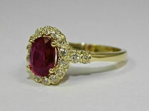 2.00 Ct Oval Cut Simulated Red Ruby Halo Engagement Ring 14k Yellow Gold Plated - Picture 1 of 4