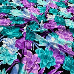 Spandex Fabric Stretch Print Purple & Blue Floral 60" wide by Yard for Swimwear - Picture 1 of 6