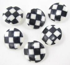 Vintage Set of 6 Black & White Checkered Plastic Buttons 3/4"