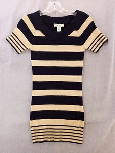 Love Change sweater Women junior S tan black Stripe round neck Short Sleeve - Picture 1 of 17