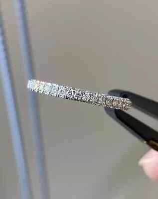 Round Cut 1.05 Ct Natural Diamond Wedding Eternity Band 14K White Gold Ring 5 6 - Image 1 of 4