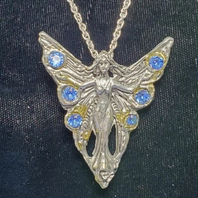 Majestic Fairy Pewter Pendant Necklace Blue Fellowship Foundry US Made *NEW* - Image 1 of 3