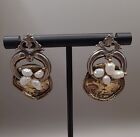 Vintage 1950s Sterling 925 And Boroque Pearl Pierced Dangle Earrings (K)