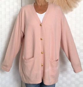Vintage The He-Ro Group 100% Cashmere Pink Pocketed Cardigan Sweater Size M -FXA - Picture 1 of 15