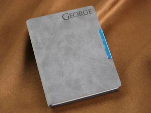 Tasche grau Kunstleder personalisiert individuell A6 Gravur Notizbuch Journal - Bild 1 von 6