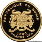 F1437 Rare Benin 1500 Francs Cfa Leopard 2005 Or Gold 999% Proof