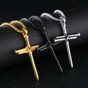Steel Cross Pendant Necklace | Nail Cross Chain | Cross With Chain Pendant - Picture 1 of 9