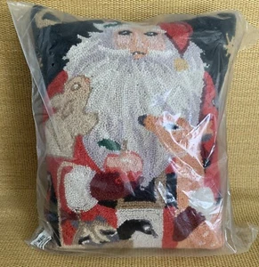 Stephanie Stouffer SANTA AND FRIEND Wool Hook Needlepoint Pillow Christmas16x20 - Picture 1 of 12