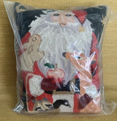 Stephanie Stouffer SANTA AND FRIEND Wool Hook Needlepoint Pillow Christmas16x20 - Image 1 of 4