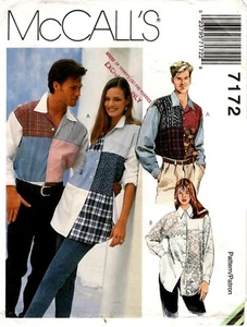 McCalls 7172 Misses Mens Teens Shirts Sewing Pattern Uncut Size L XL - Picture 1 of 2