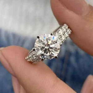 2 CT Round Cut 950 Platinum Lab Grown Diamond Wedding Ring IGI Certified - Picture 1 of 9
