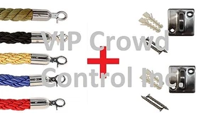 Stanchion Braided Rope with 2 pcs Wall Plates, VIP Crowd Control - Picture 1 of 16