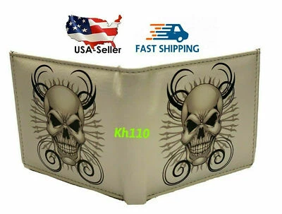 Skull White Printed Handcrafted BI-Fold wallet - Image 1 of 4