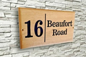 Personalised Oak House Number  Name Sign Carved  Outdoor Wooden Plaque 120x300 - Picture 1 of 12