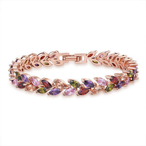 Valentines Jewelry Multi Natural Amethyst Garnet Gems Rose Gold Plated Bracelets