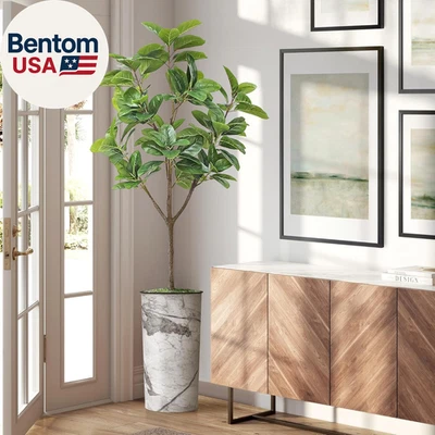 Árbol Artificial en Maceta Efecto Mármol Gris, Árbol Magnolia Falso para Interior y Foto 1 de 4