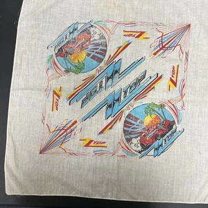 Vintage 80s ZZ Top BANDANA 21x21 Handkerchief Material (Well Loved) - Picture 1 of 8