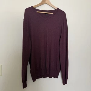 J Crew Mens Sz XL Maroon Wine V-Neck Cashmere Blend Pullover Sweatshirt 29235 - Picture 1 of 5