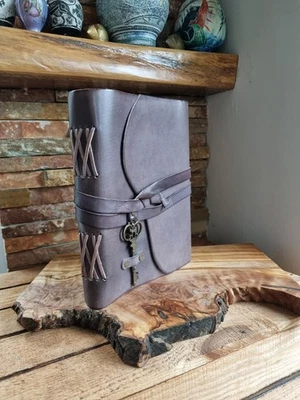 Vintage Leather Journal with Key Handmade Paper Notebook BNWOT Gift Idea Plum - Image 1 of 4