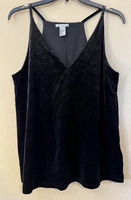 Camiseta sin mangas H&M de terciopelo para mujer mediana M cuello en V Y2K Cami negra caprichosa elegante Foto 1 de 4