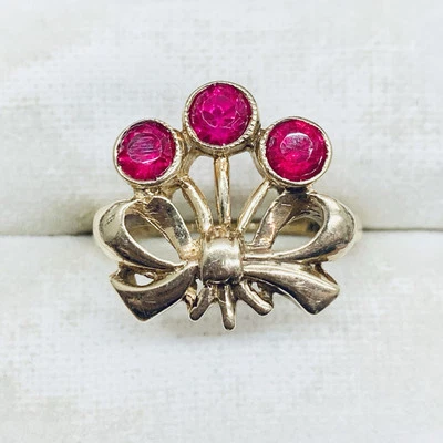 10k Yellow Gold Lab-Created Ruby Bow Tie Crown Knot Engagement Ring Size 6.5 4g - Image 1 of 4