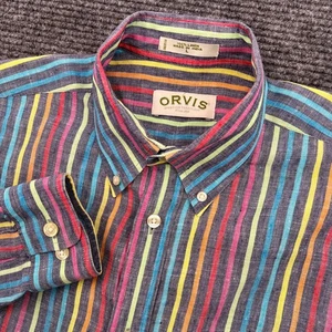 Orvis Performance 100% Linen Button Down Shirt Men's LG Striped L/S Classic Fit - Picture 1 of 5