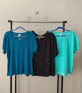 Lot of 3 Jenni Sz 1X/XL Soft Knit Terry Short Sleeves Scoop Pajama Top Bundle - Picture 1 of 10
