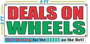 DEALS ON WHEELS Banner Sign NEW Larger Size Best Quality for The $ Car Truck Lot - Picture 1 of 3