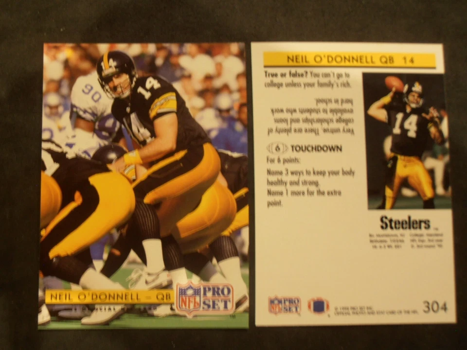 1992 Pro Set Mobil NFL FACT #304 Neil O'Donnell Pittsburgh Steelers - Image 1 of 1