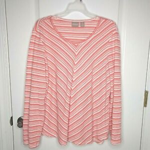 Chico's Womens Red White Stripe Long Sleeve Knit Blouse Size 2