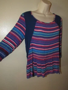 Bongo Women's M Top Multicolored Rainbow Striped Juniors Rayon 3/4 Sleeves - Picture 1 of 9