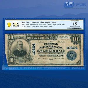 1902 PB $10 Central National Bank Of SAN ANGELO, TX, Charter #10664, PCGS 15 - Picture 1 of 3