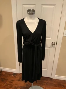 Ralph Lauren Black Label V-Neck Black Long Sleeve Dress, Size Large - Picture 1 of 7