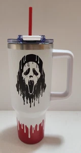 Ghostface Ghost Face Stay Scary Becher mit Deckel & Strohhalm Spencers Brandneu - Bild 1 von 10