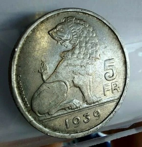 Belgium 5 Francs W/ Crown 1939 KM # 117.1 XF Details. - Picture 1 of 2