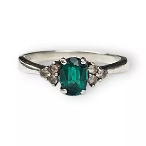 Anillo solitario topacio blanco esmeralda con detalles plata 925 CO talla 8 - Imagen 1 de 12