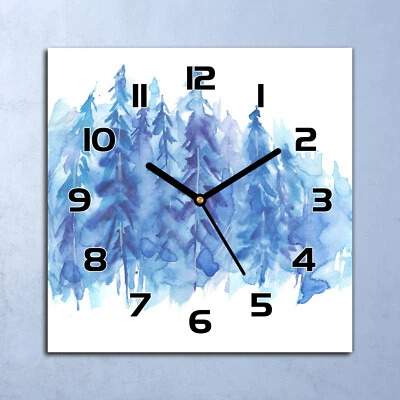 Horloge Murale En Verre moderne Aquarelle hiver arbres Art 30x30 - Photo 1/4