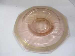 Vintage Pink Depression Glass Gold Trim Octagon Bowl - Picture 1 of 5