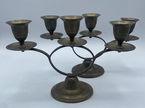 Vintage Solid Brass Candlestick Holder s  short candelabra pair INDIA - Picture 1 of 15
