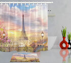 Beautiful Paris Balcony Scenic Eiffel Tower Waterproof Fabric Shower Curtain Set