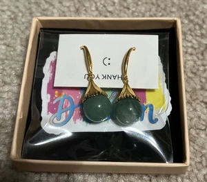 Dainty Jade Handmade Drop Dangle Earrings 18K Gold Plate - Picture 1 of 4