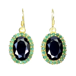 925 Sterling Silver Earrings Oval Black Spinel 14x10mm Emerald Gemstone Jewelry - Picture 1 of 14